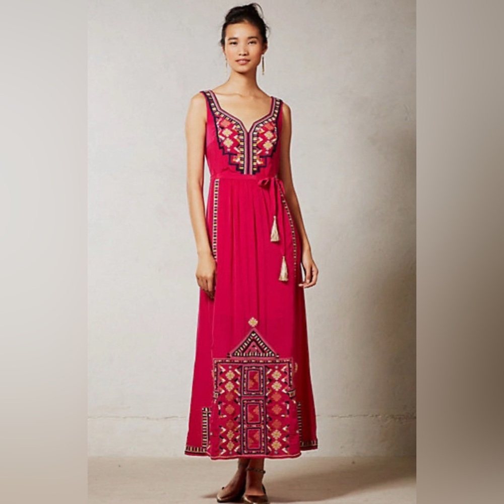 Vanessa Virginia Elegant Pink Embroidered Maxi Dress